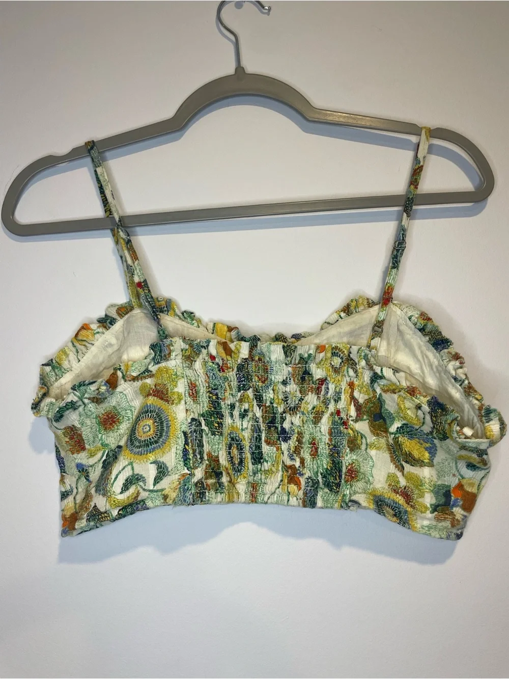 Anthropologie Floral Twist-Front Cropped Blouse - Yellow Green Blue